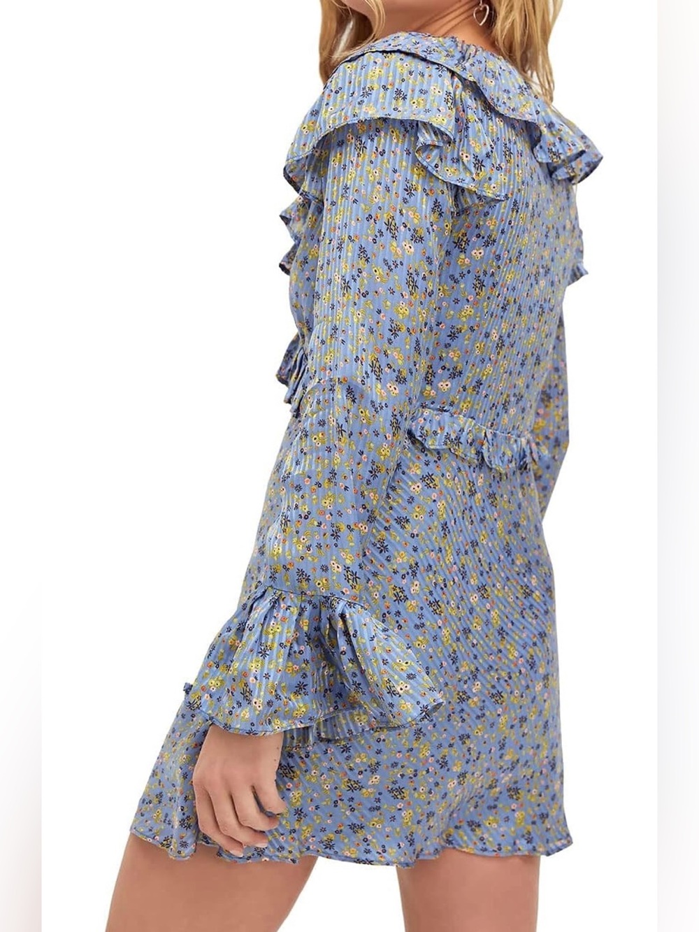 Free People Long Sleeve Empire Mini Dress Blue Size 2 - Picture 3 of 13